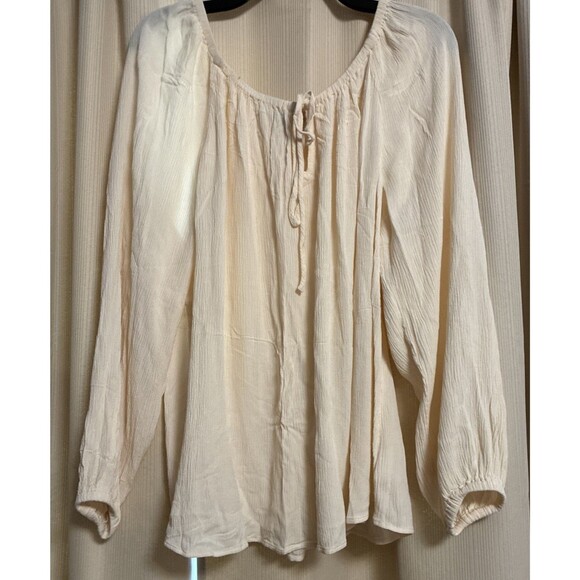 Sanctuary Pheasant Blouse 1X Cream  Round Neck Tie Peasant Boho Rayon Flowy - Picture 1 of 9